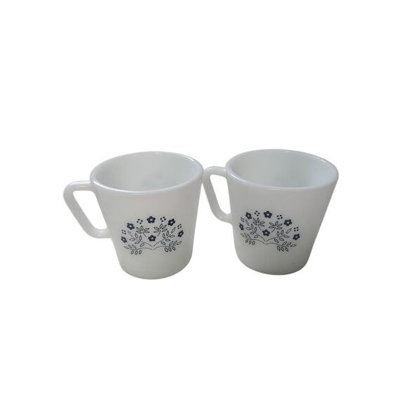 Vintage Pyrex White Milk Glass Coffee Cup Mug Summer Impressions Blue Floral - Picture 1 of 5